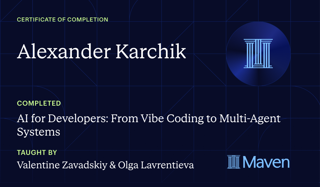 Certificate for AI for Developers: From Vibe Coding to Multi-Agent Systems