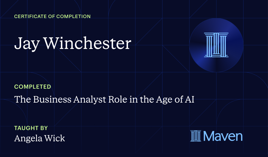 Certificate for The Role of Business Analysis in the Age of AI