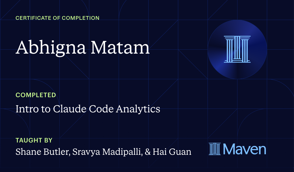 Certificate for Intro to Claude Code Analytics