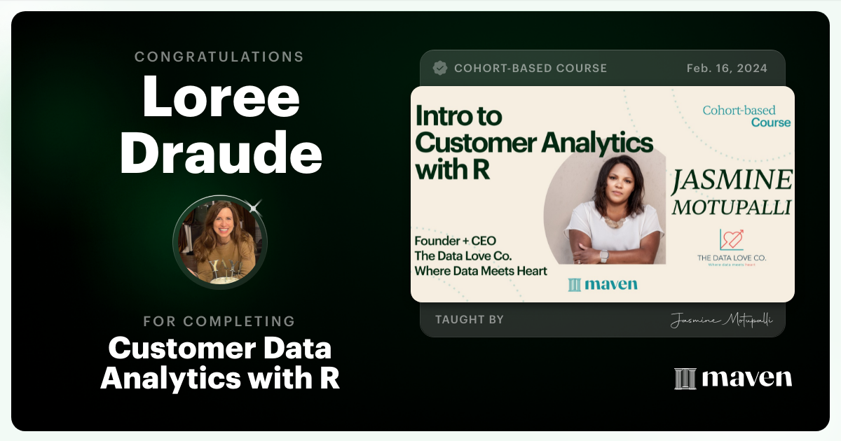 Certificate of Completion for Customer Data Analytics with R