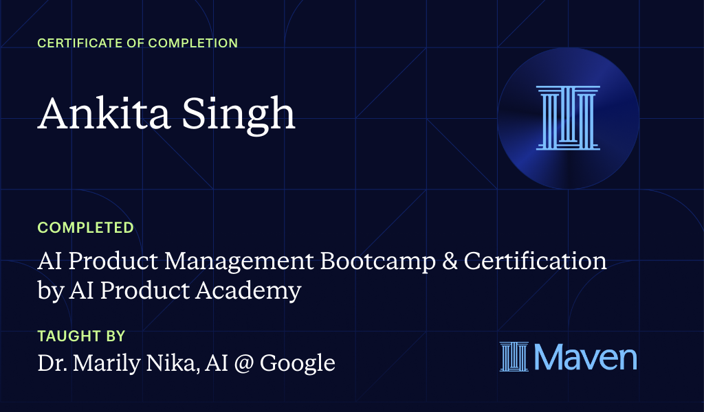Certificate for AI Product Management Bootcamp & Certification by AI Product Academy