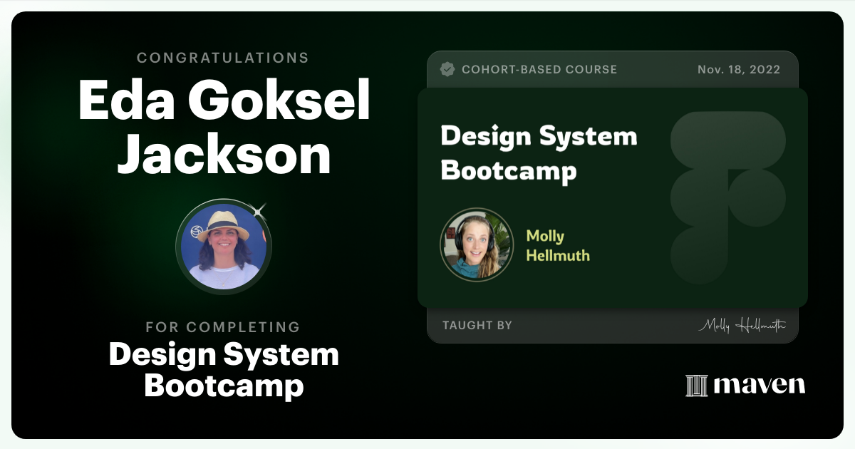 Certificate of Completion for Design System Bootcamp