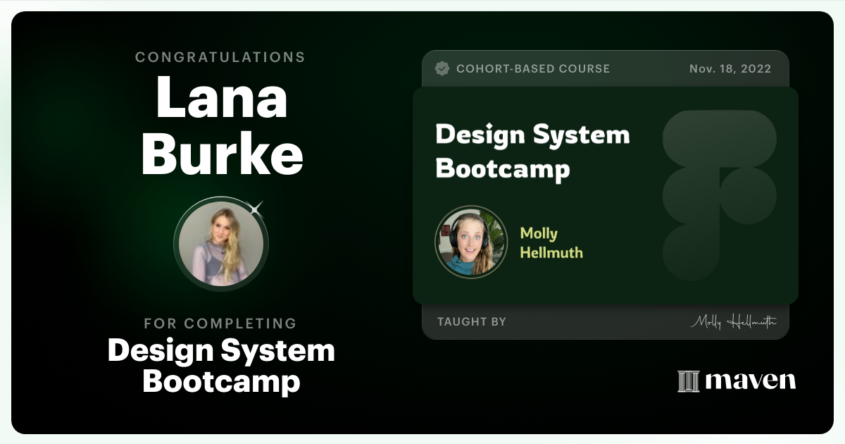 Certificate of Completion for Design System Bootcamp