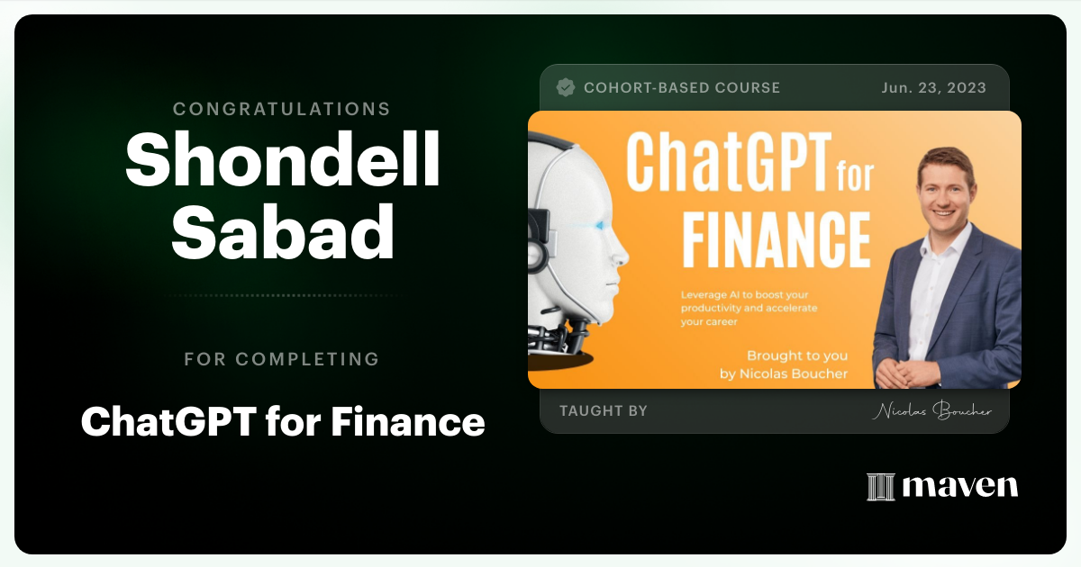 Certificate of Completion for ChatGPT for Finance