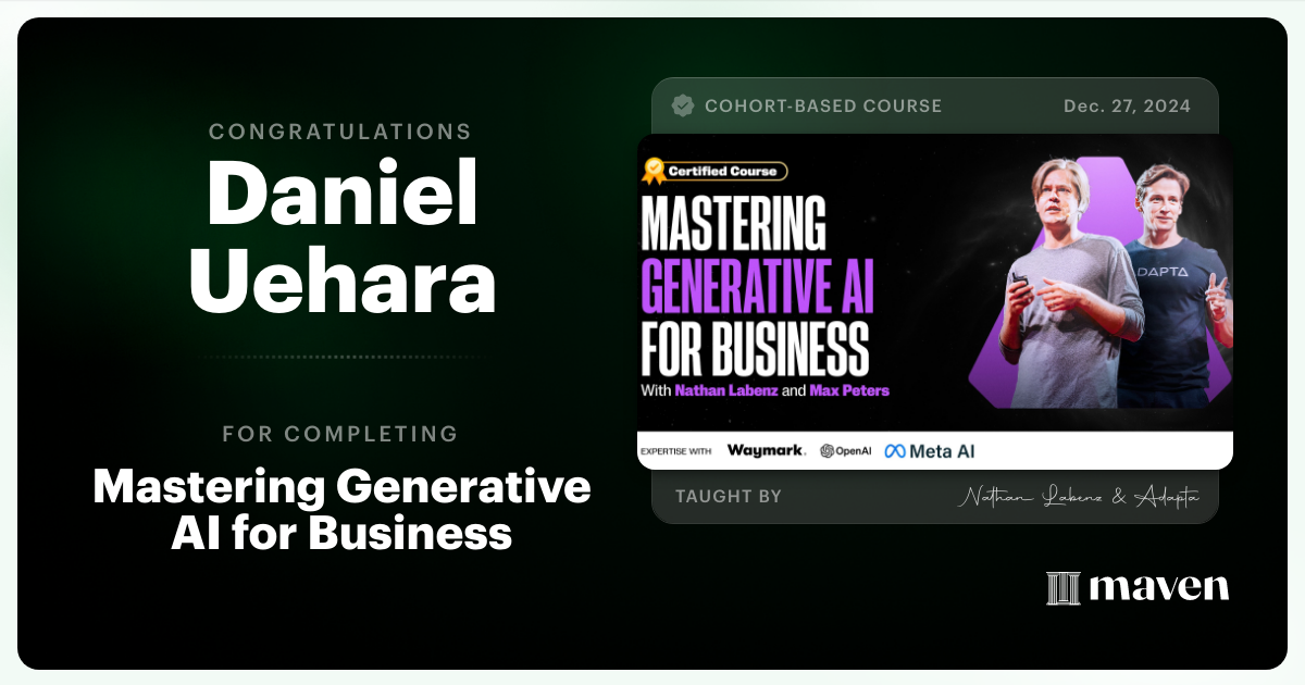 Certificate of Completion for Mastering Generative AI for Business