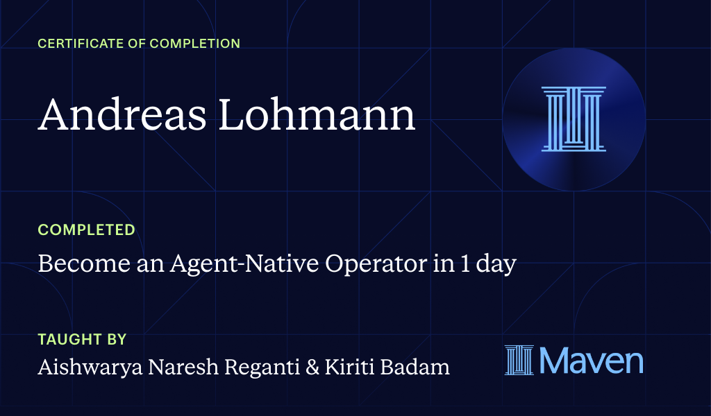 Certificate for Become an Agent-Native Operator in 1 day