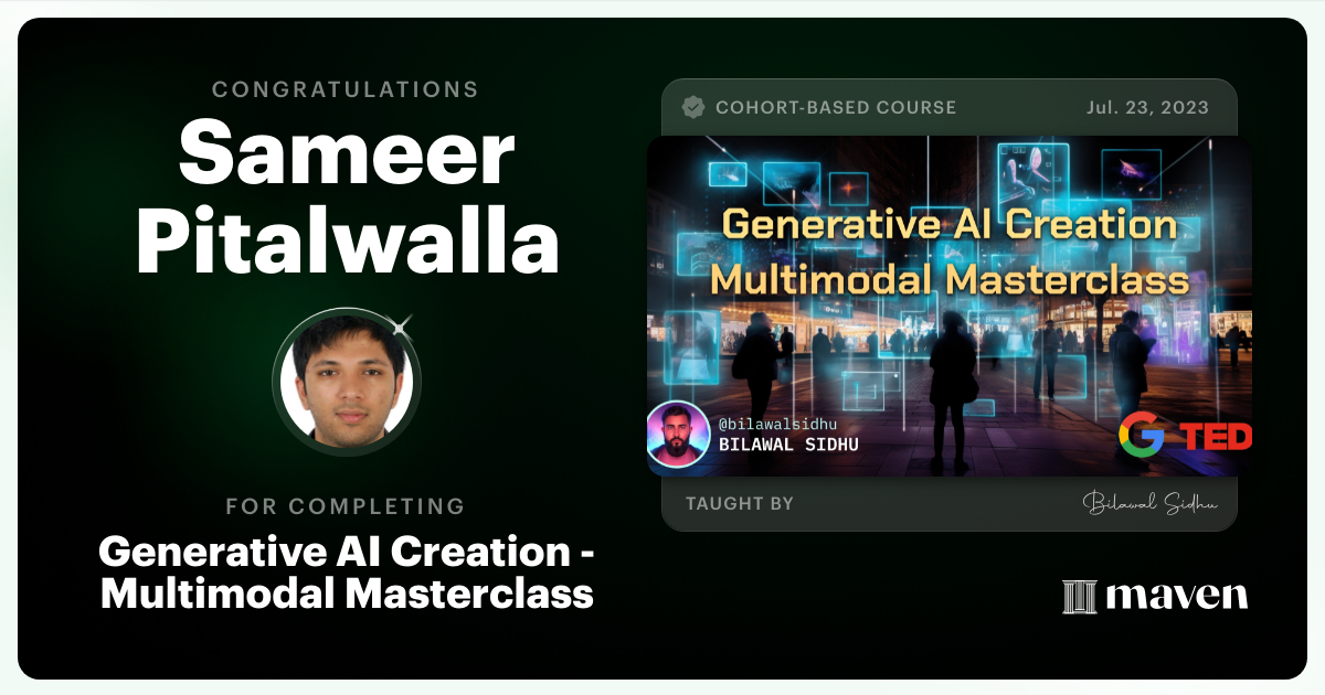 Certificate of Completion for Generative AI Creation Masterclass