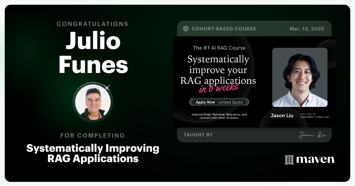 Certificate of Completion for Systematically Improving RAG Applications