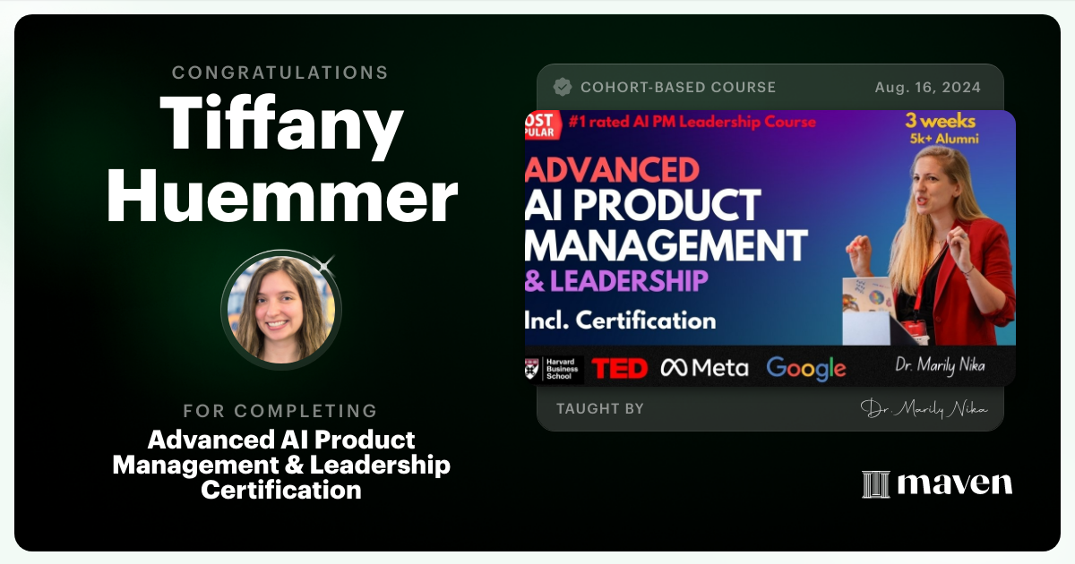 Certificate of Completion for Advanced AI Product Leadership Certification