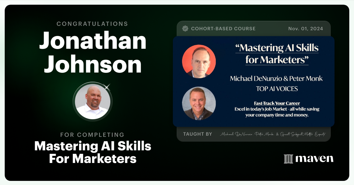 Certificate of Completion for Mastering AI Skills For Marketers