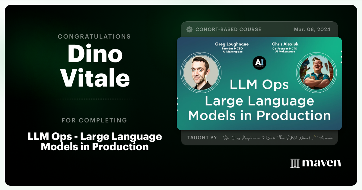 Certificate of Completion for LLM Ops - Large Language Models in Production
