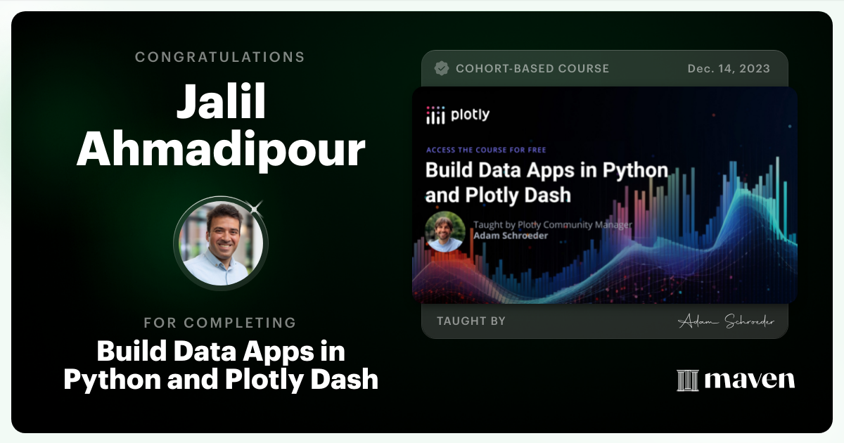 Certificate of Completion for Build Data Apps in Python and Plotly Dash