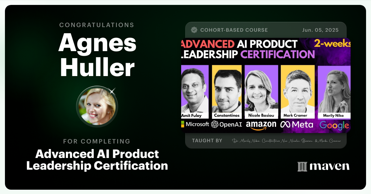 Certificate of Completion for Advanced AI Product Leadership Certification