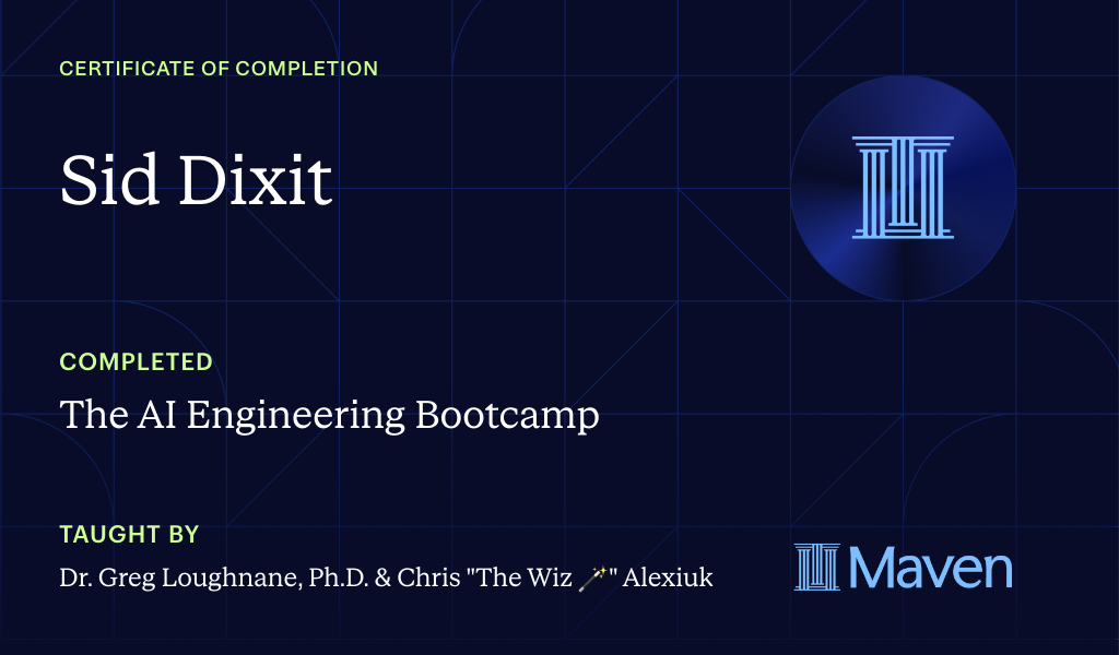 Certificate for The AI Engineering Bootcamp