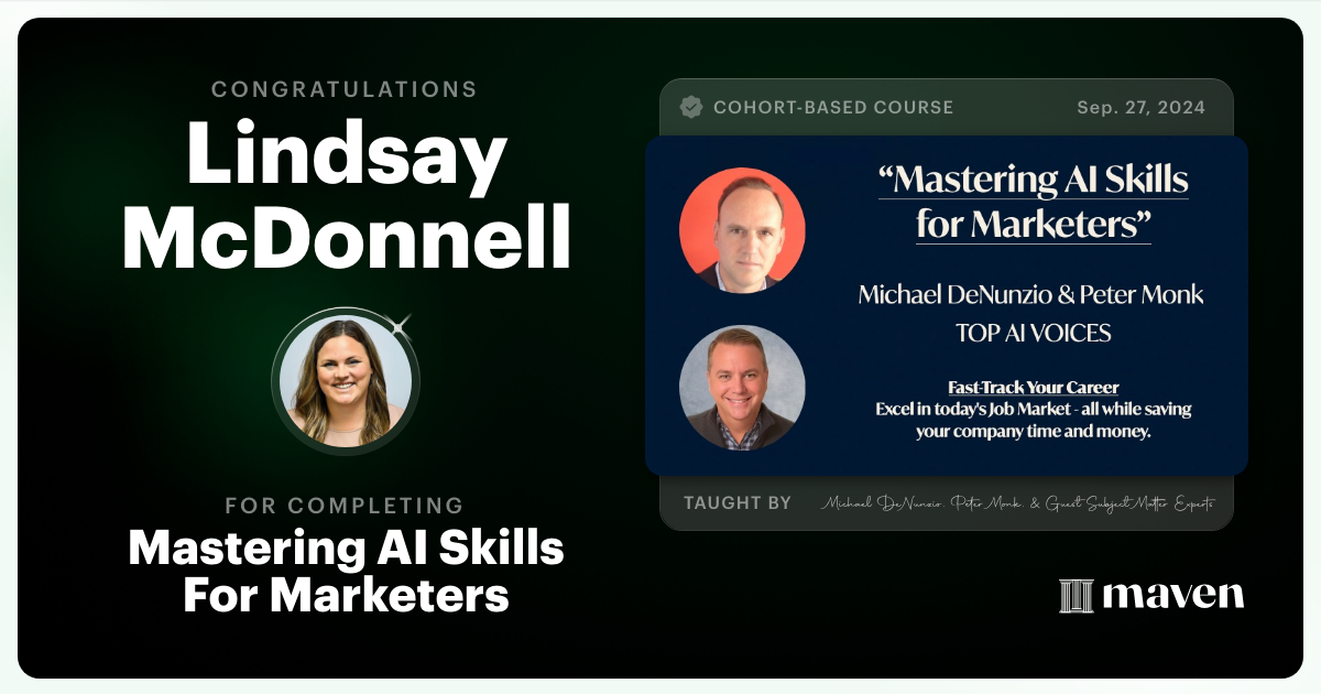 Certificate of Completion for Mastering AI Skills For Marketers
