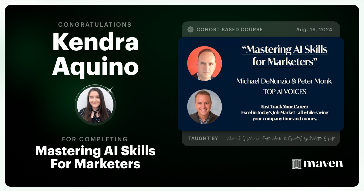 Certificate of Completion for Mastering AI Skills For Marketers