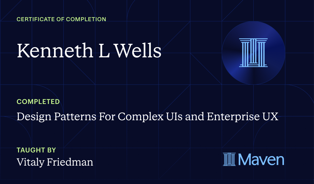 Certificate for Design Patterns For Complex UIs and Enterprise UX