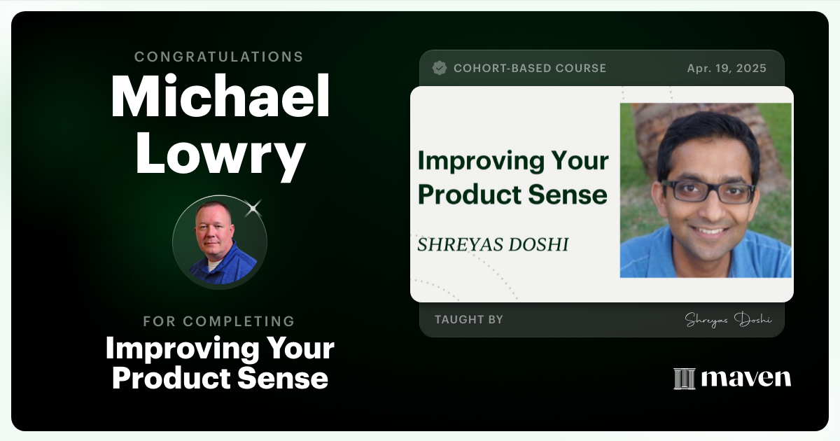 Certificate of Completion for World-class Product Sense in Practice
