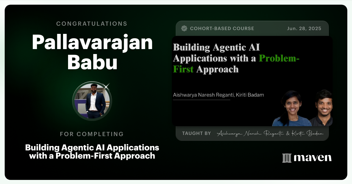 Certificate of Completion for Building Agentic AI Applications with a Problem-First Approach
