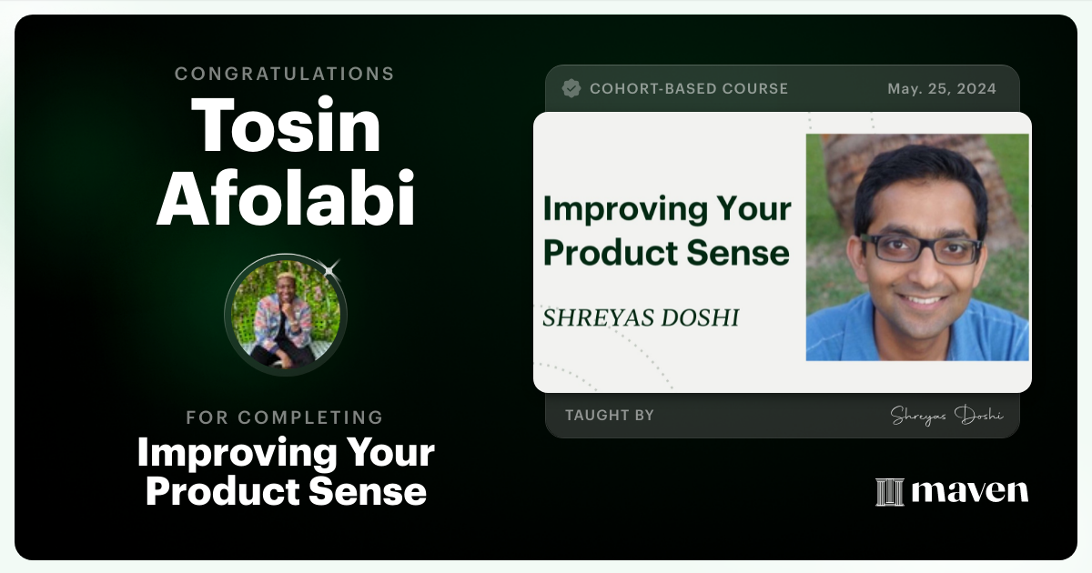 Certificate of Completion for World-class Product Sense in Practice