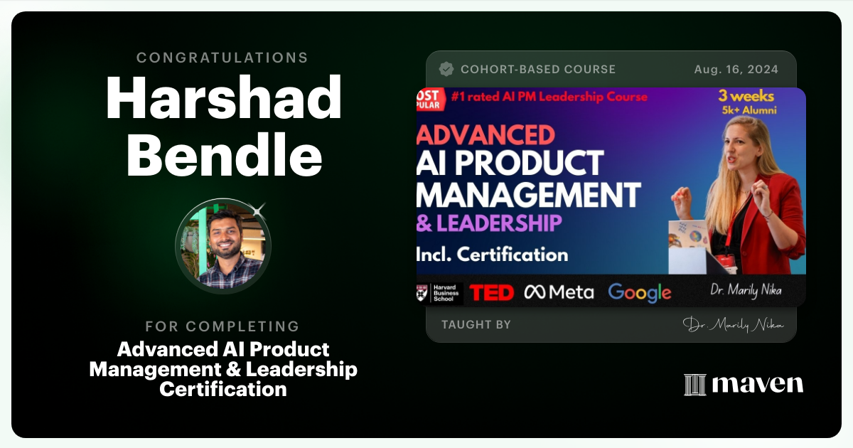Certificate of Completion for Advanced AI Product Leadership Certification