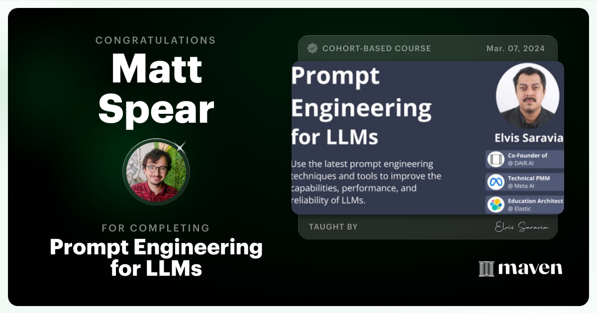Certificate of Completion for Advanced Prompt Engineering for LLMs