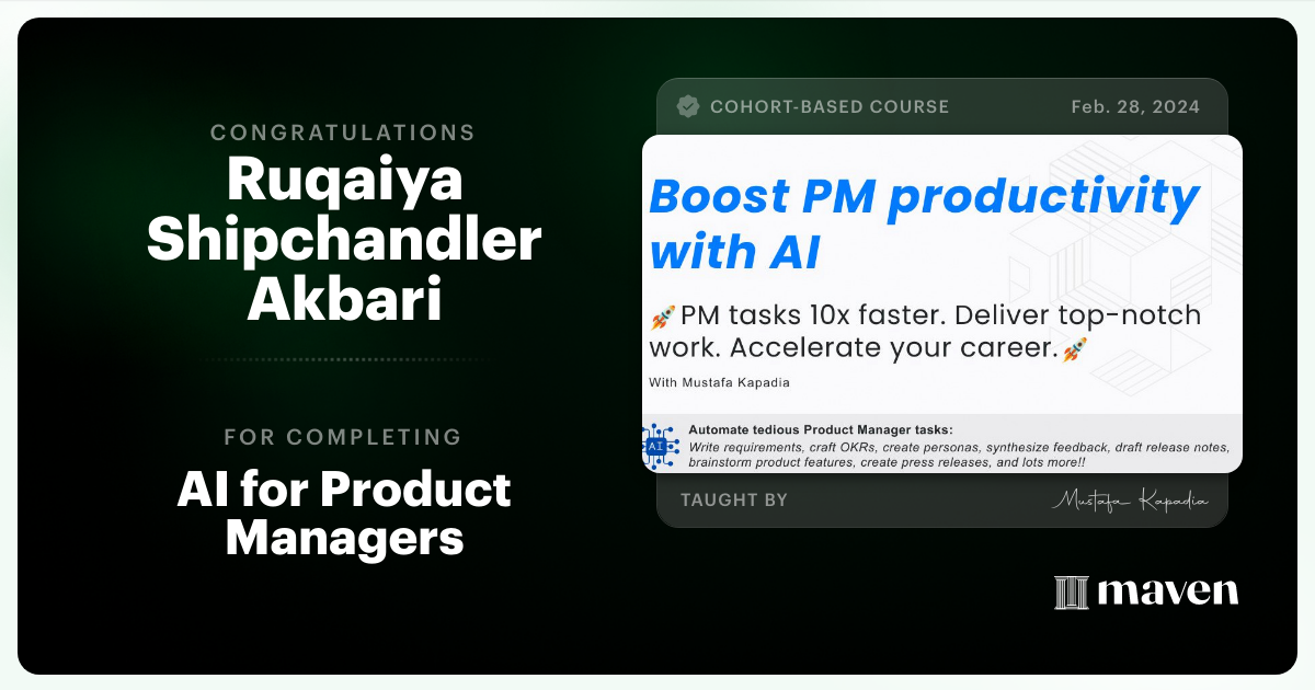Certificate of Completion for Get Your Time Back: AI for Product Managers
