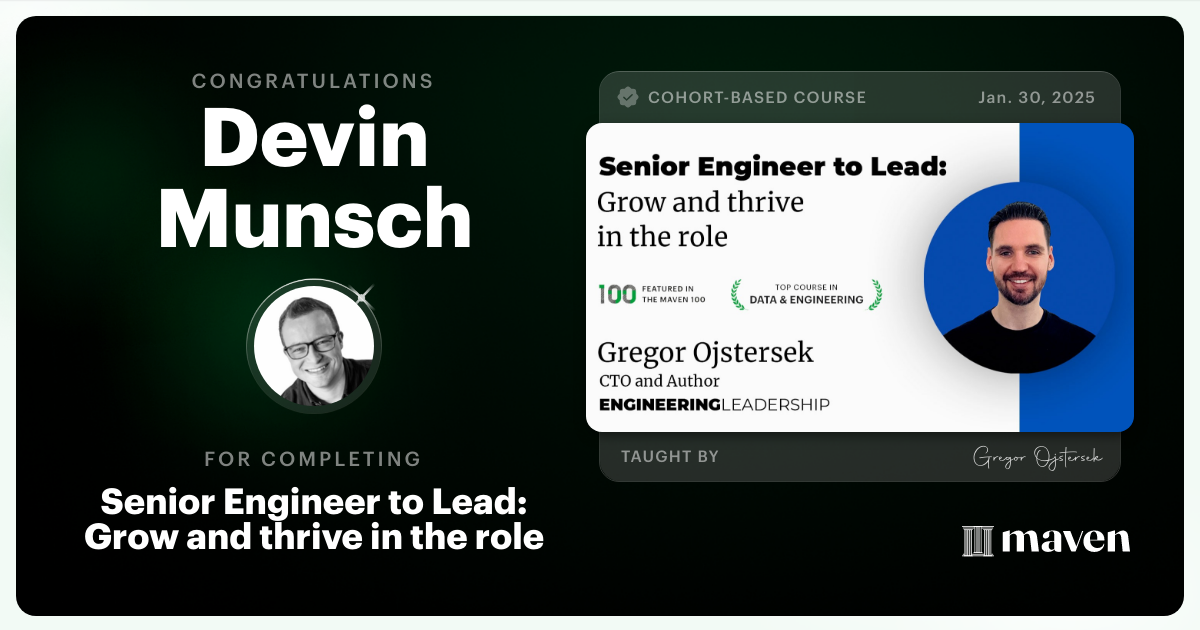 Certificate of Completion for Senior Engineer to Lead: Grow and thrive in the role
