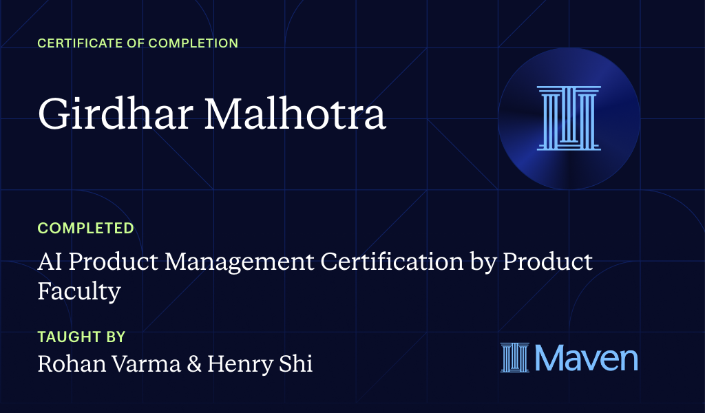 Certificate for AI Product Management Certification by Product Faculty