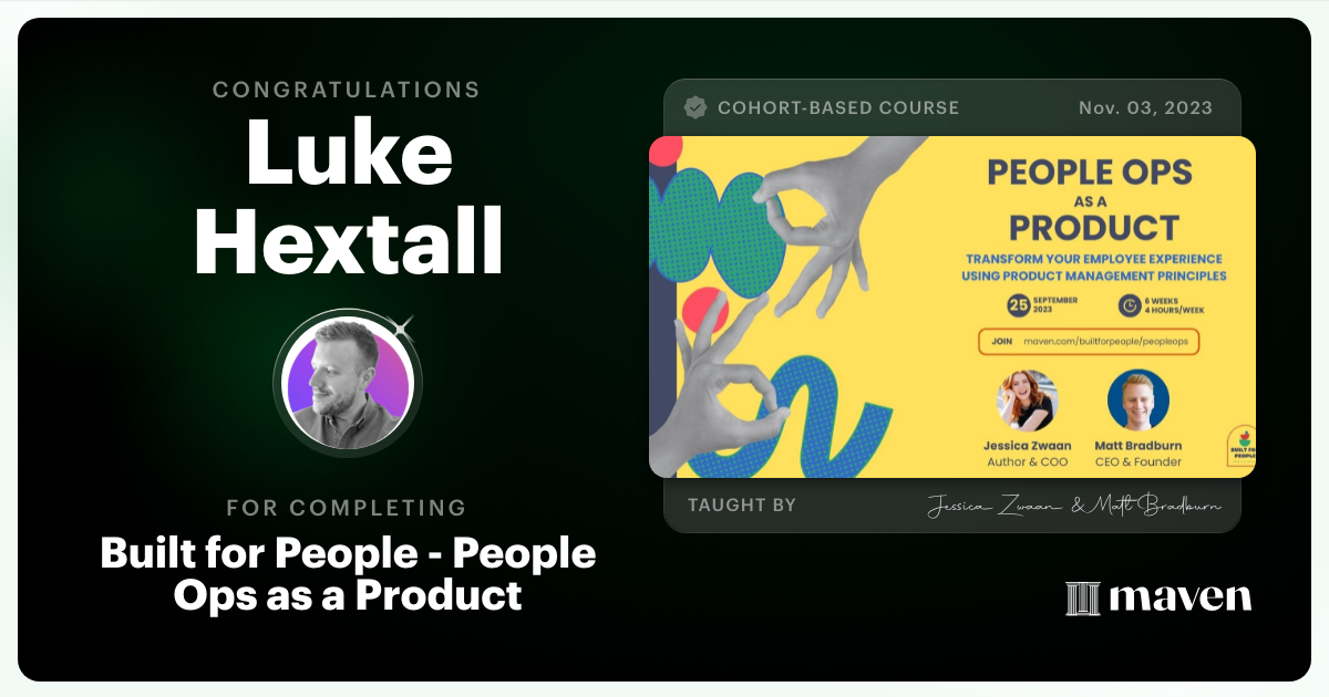 Certificate of Completion for Built for People - People Ops as a Product