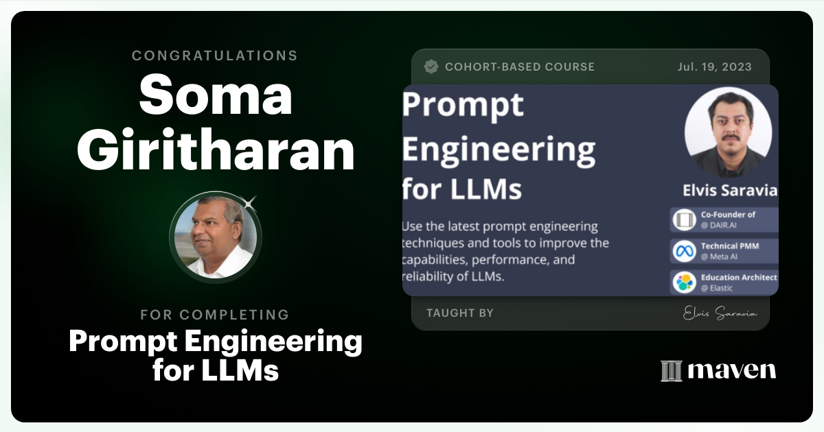 Certificate of Completion for Advanced Prompt Engineering for LLMs