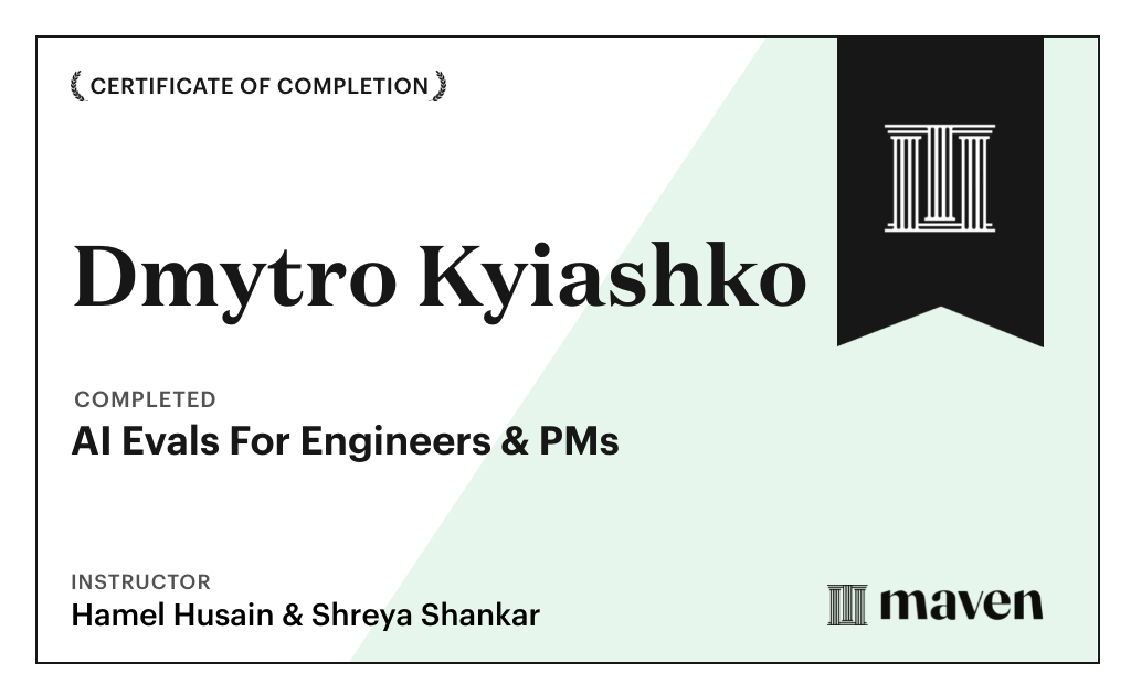 Certificate for AI Evals For Engineers & PMs