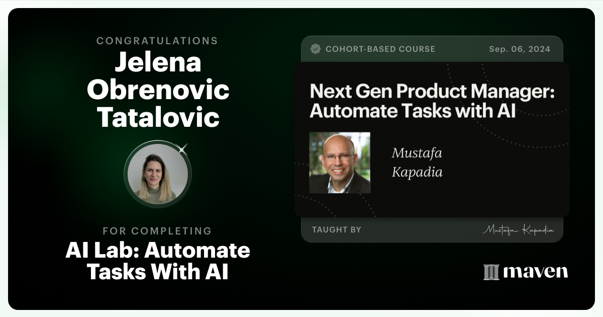 Certificate of Completion for AI Lab: Automate Tasks With AI