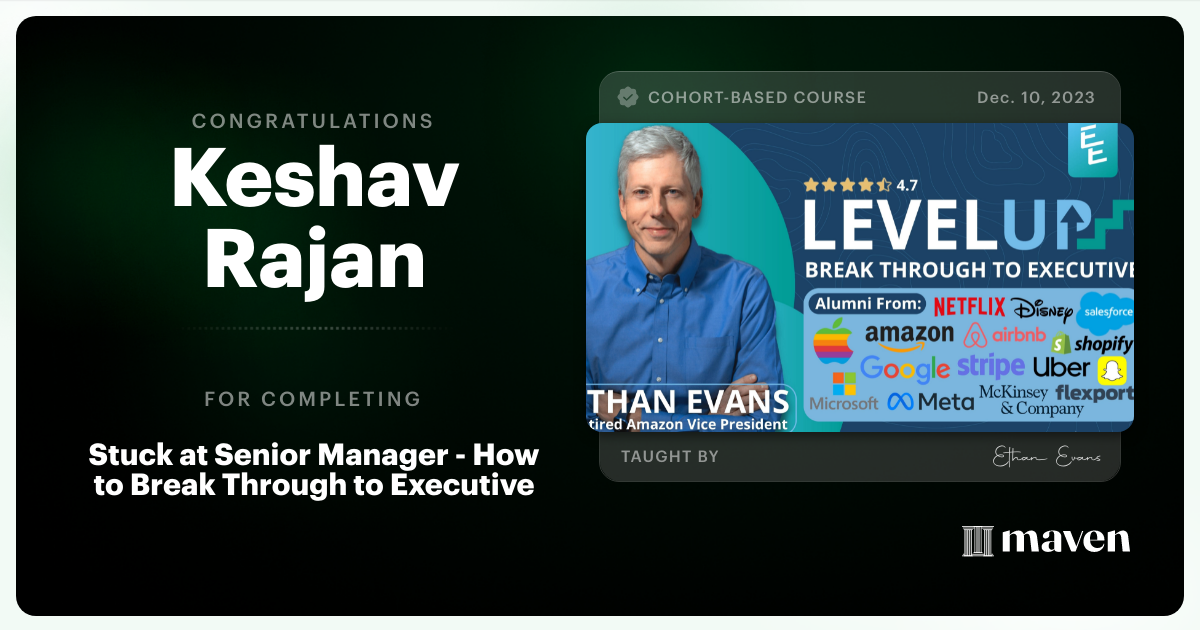 Certificate of Completion for Beyond Senior Manager - Break Through to Strategic Executive