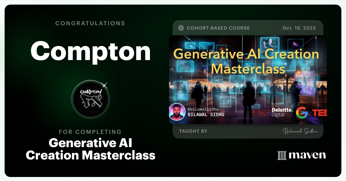 Certificate of Completion for Generative AI Creation Masterclass