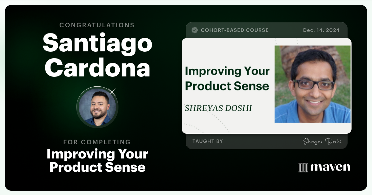 Certificate of Completion for World-class Product Sense in Practice