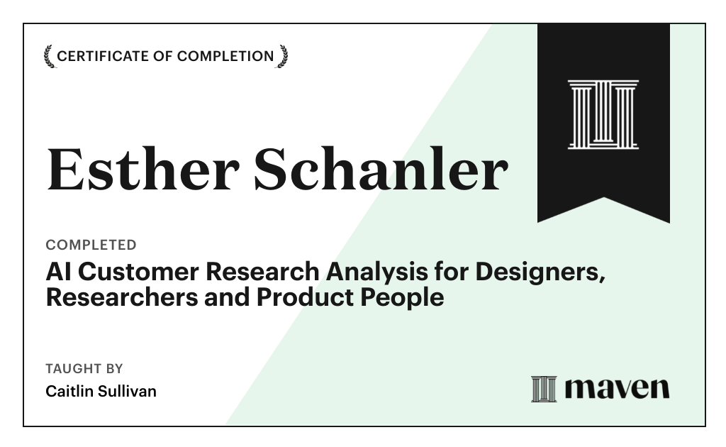 Certificate for AI Customer Research Analysis for Designers, Researchers and PMs