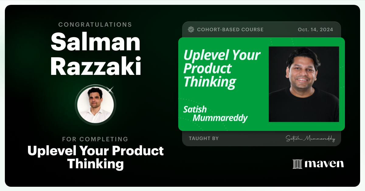 Certificate of Completion for Uplevel Your Product Thinking