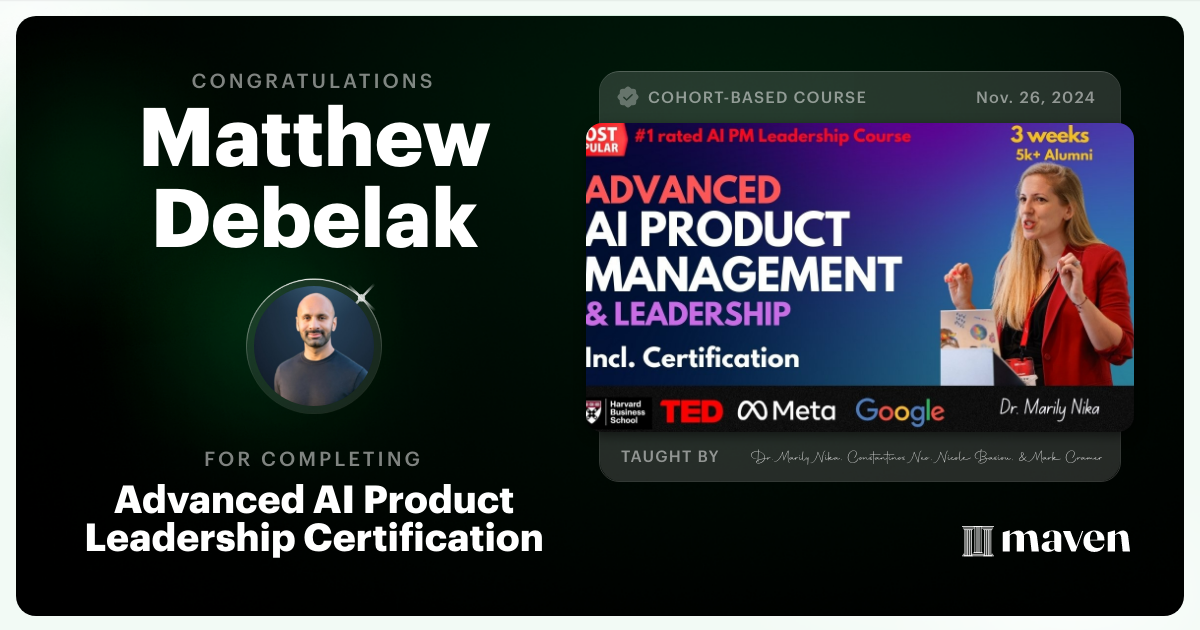 Certificate of Completion for Advanced AI Product Leadership Certification