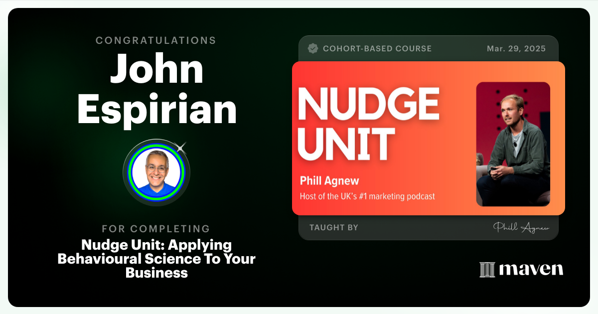 Certificate of Completion for Nudge Unit: Applying Behavioural Science To Your Business