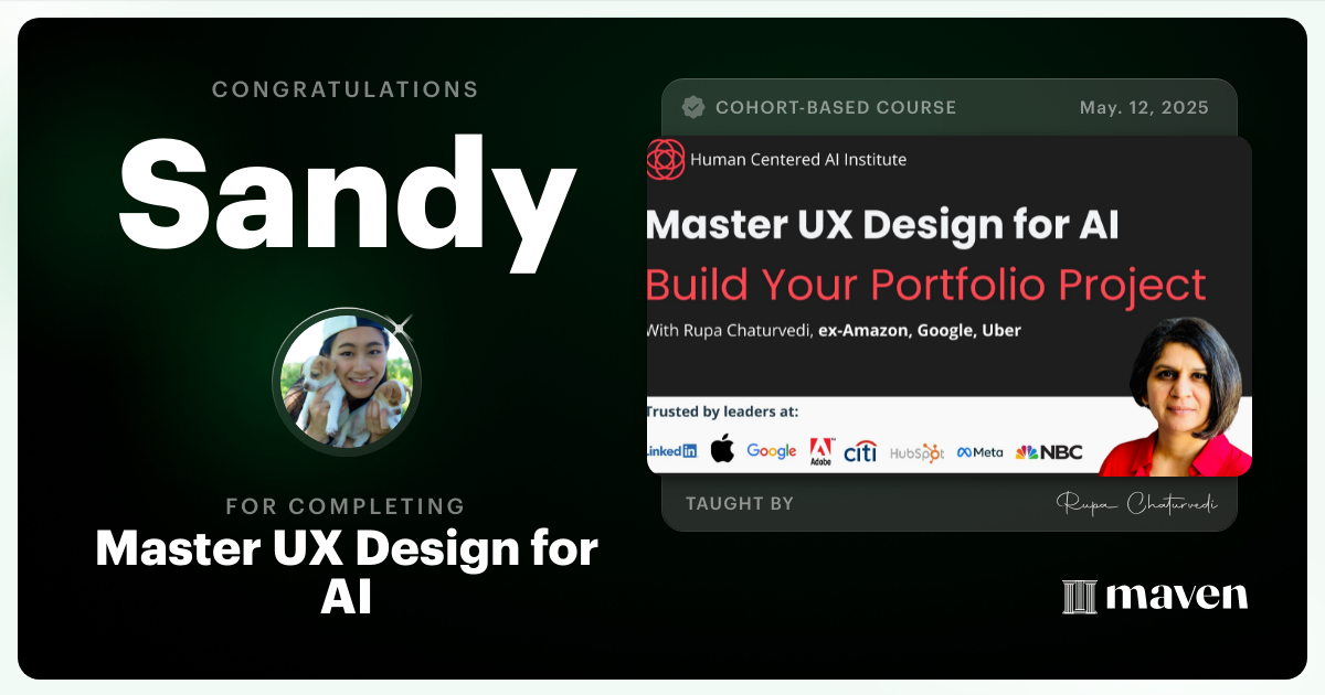 Certificate of Completion for Master UX Design for AI - A Career Accelerator for AI Native Designers