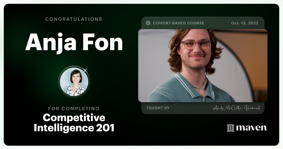 Certificate of Completion for Competitive Intelligence 201