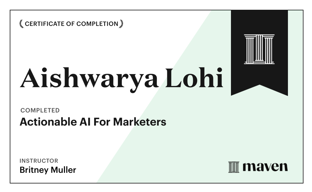 Certificate for Actionable AI For Marketers