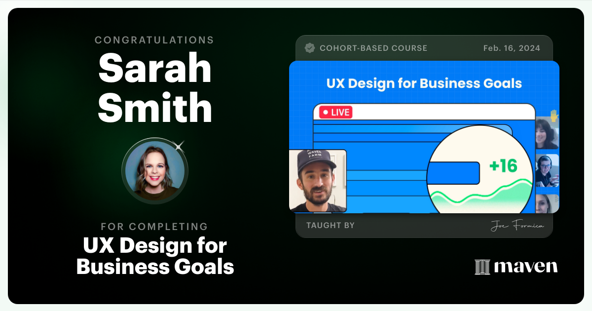 Certificate of Completion for UX Design for Business Goals
