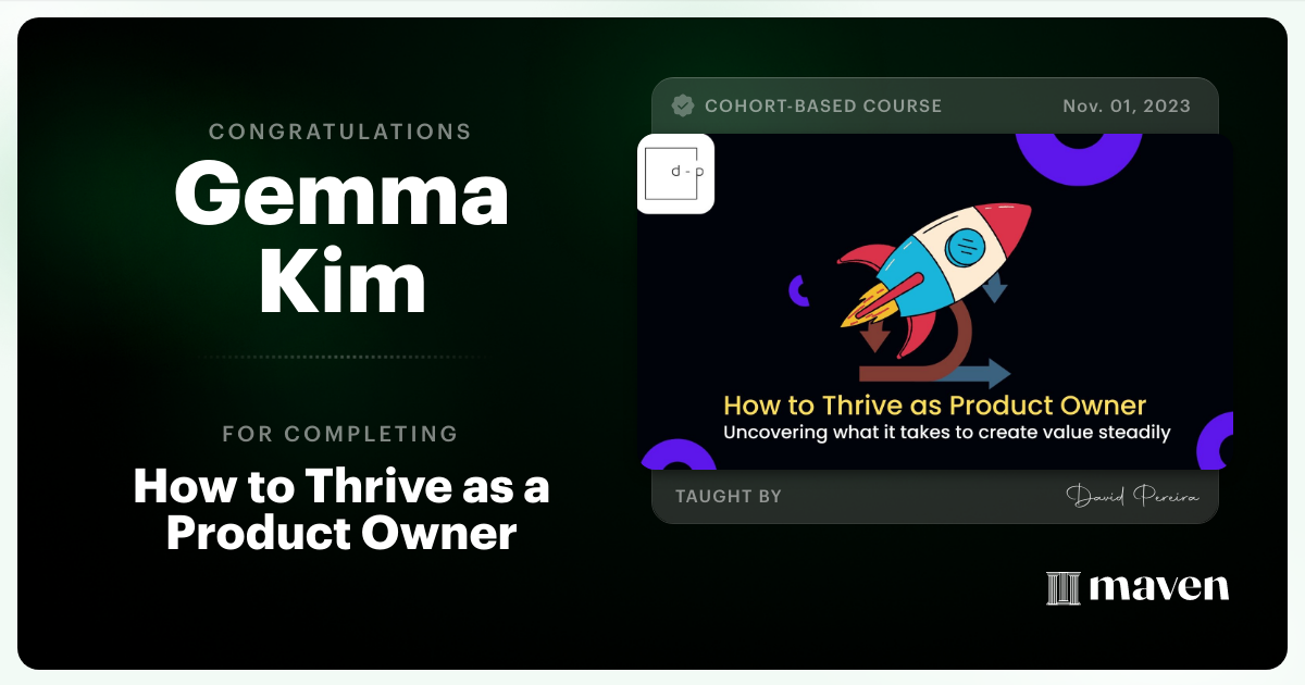 Certificate of Completion for Product Owner Beyond Scrum