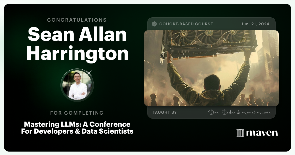 Certificate of Completion for Mastering LLMs For Developers & Data Scientists