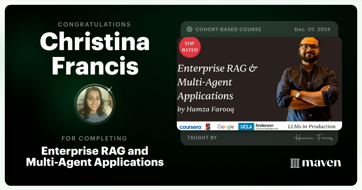 Certificate of Completion for Agent Engineering Bootcamp: Developers Edition