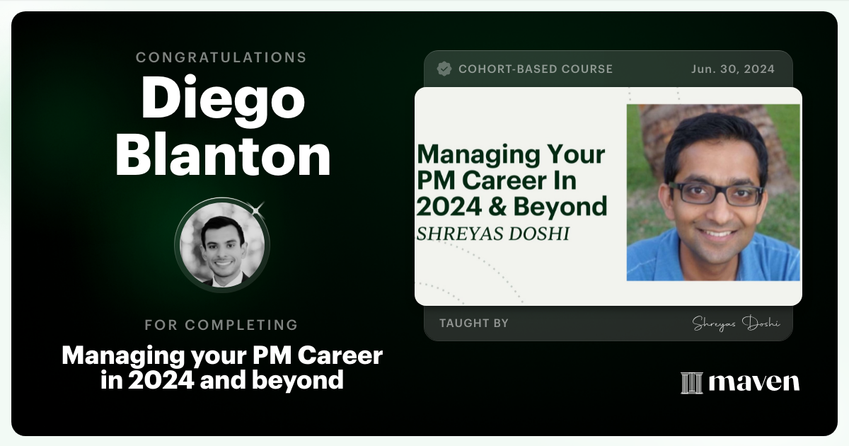 Certificate of Completion for Managing your PM Career in 2025 and beyond