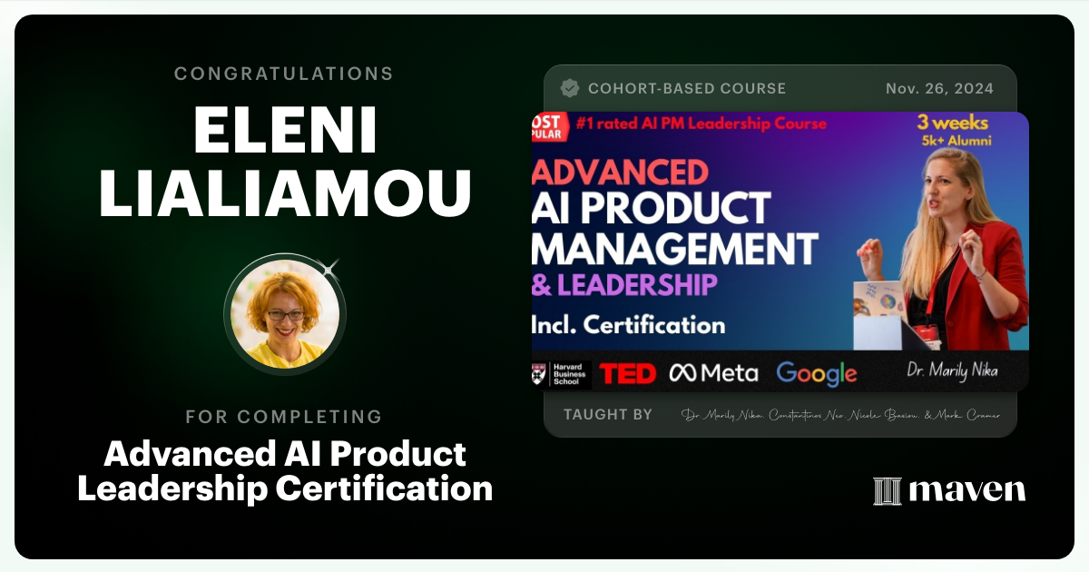 Certificate of Completion for Advanced AI Product Leadership Certification