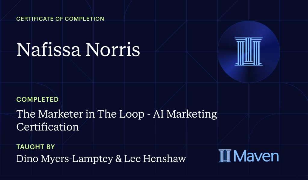 Certificate for The Marketer in The Loop  - AI Marketing Certification